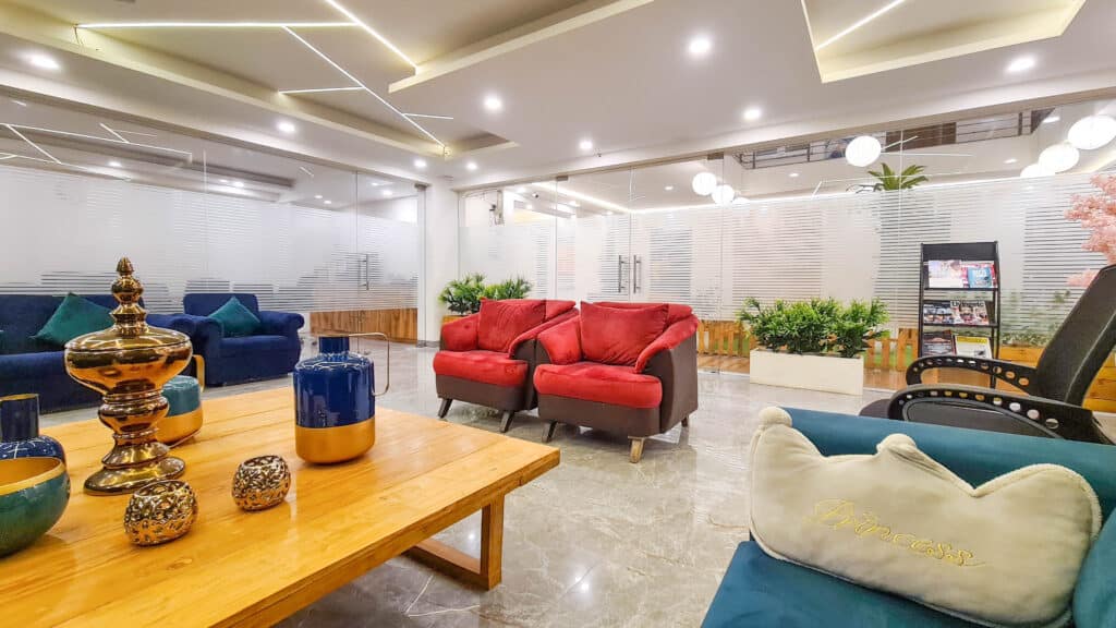Reception area outside the banquet hall at Hotel Golf View Sakura & Suites